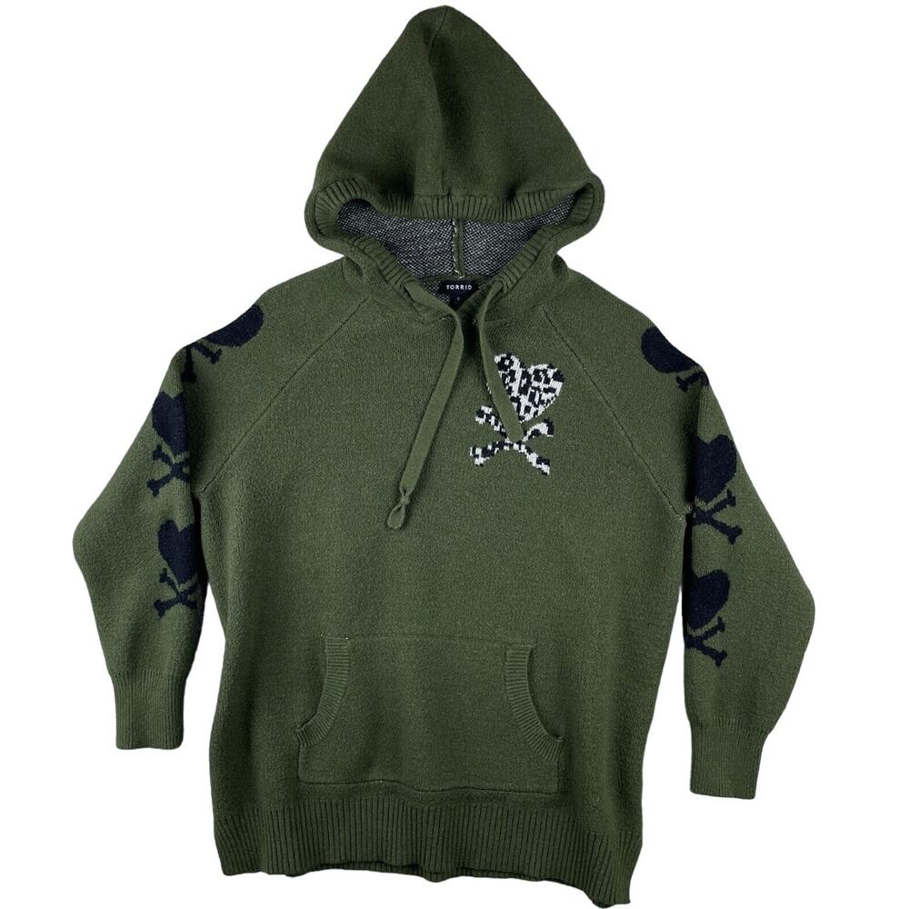 NWT Torrid olive green hooded sweater size 1 1X 14-16 hearts crossbone